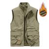 Men's Leisure Vest Solid Color Tooling Style Waistcoat Thin Fishing Hiking Multi-Pocket Casual Loose Vest for Men