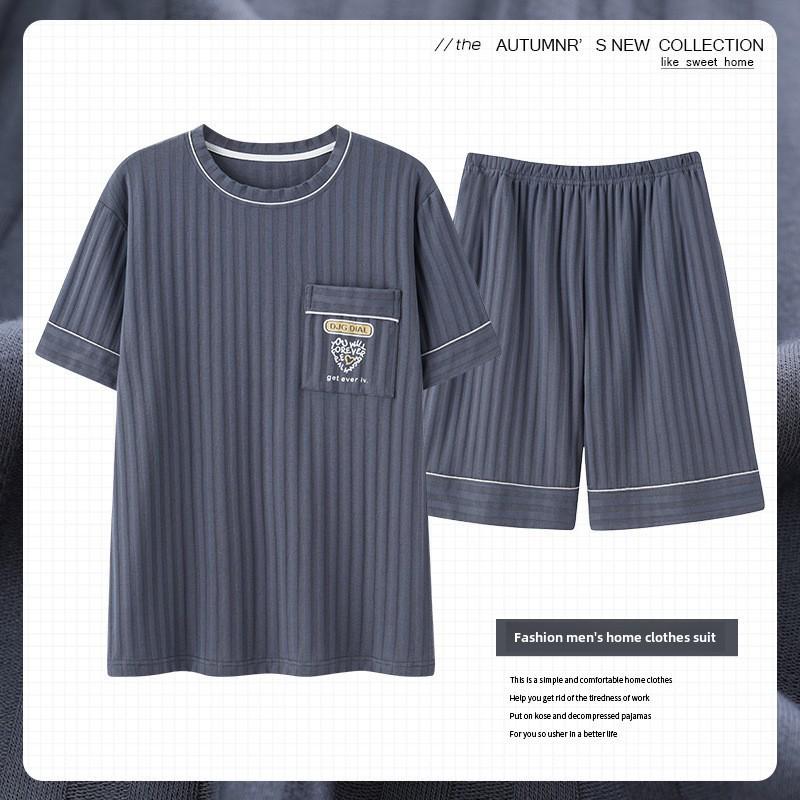 

Чоловічий піжамний комплект великого розміру 5XL - Літній топ з коротким рукавом та круглим вирізом і шорти для 200 фунтів.