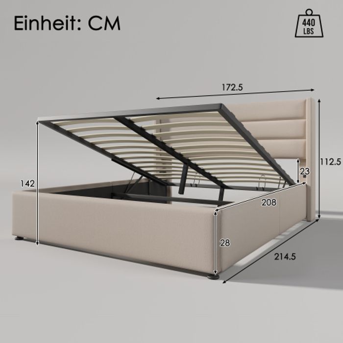 Lit de rangement - MUVOE - 160x200 cm - Matelas et sommier inclus - Beige - Design moderne