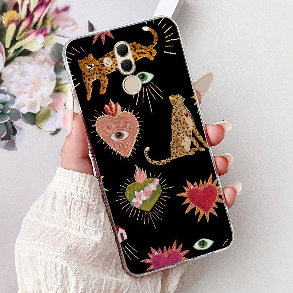 Clear For Huawei Mate 20Lite SNE-LX3 INE-LX2 Back Cover For Huawei Mate 20 Lite Case Cute Cartoon Cat Luxury Flowers Funny Funda