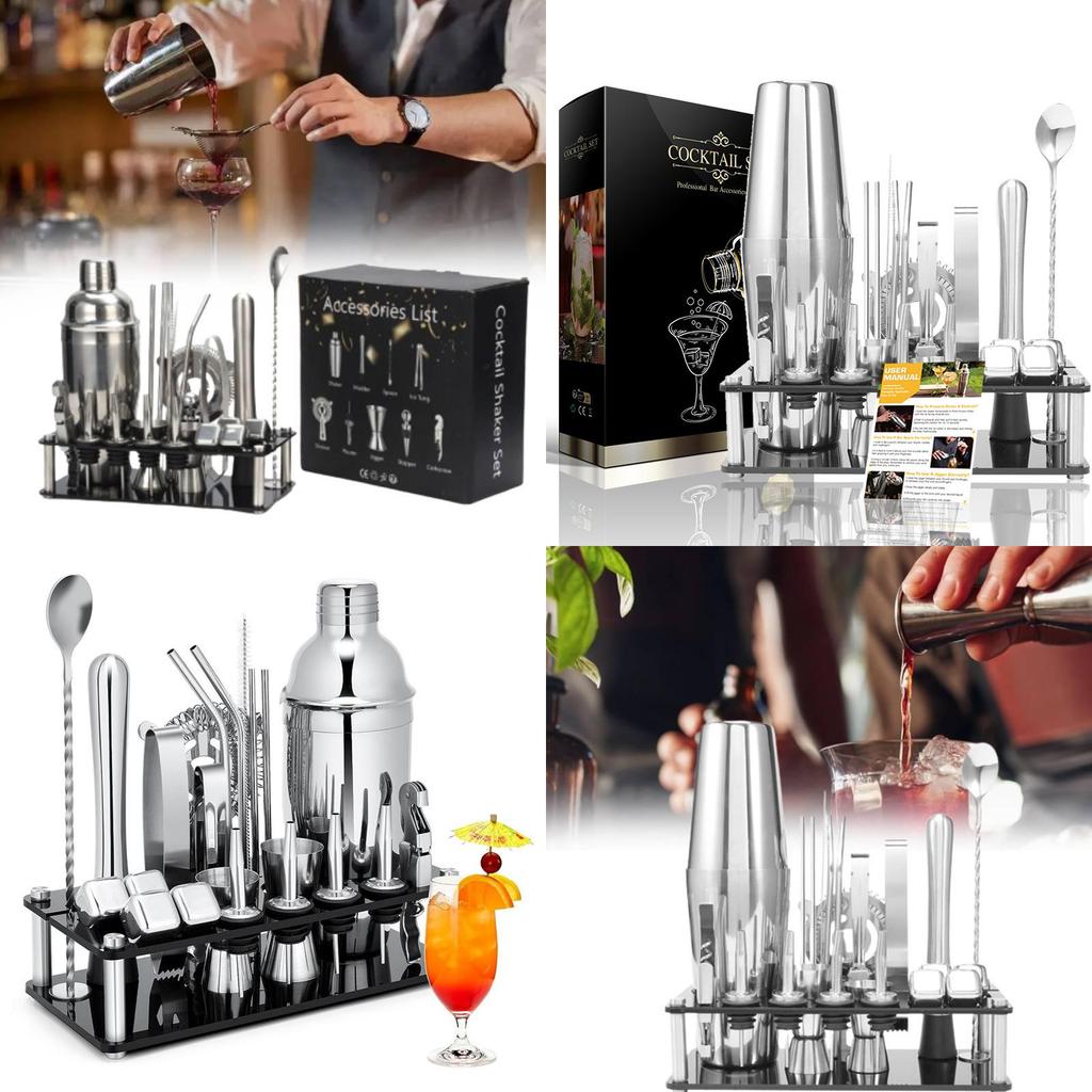 Modern Stainless Steel Cocktail Shaker Set With 25 Piece Bar Tools For Mixology