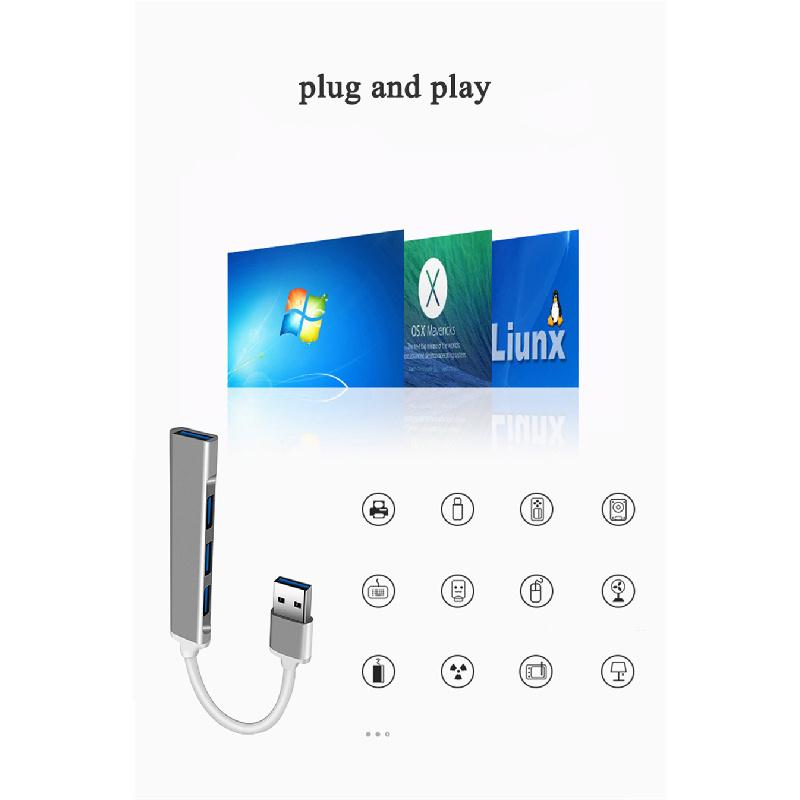 Universal Hub For Computers & Car 4-Port Usb30 Ultra-Mini Aluminum Alloy Gray