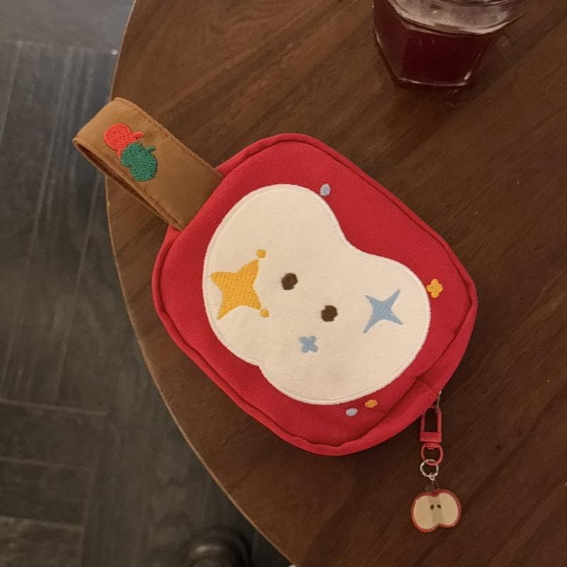 Korean New Cute Apple Embroidery Cosmetic Bag Sundries Storage Bag Large Capacity Portable Polaroid Bag