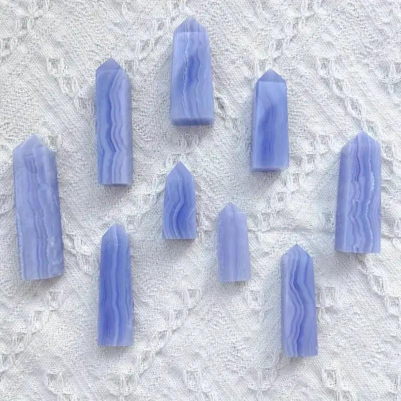 

Полированный Натуральный Голубой Кружевной Агат Четырехгранный Столбик Орнамент Approx. 3cm/10-20g