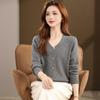 Women's Stylish Hollowed V-neck Knit Sweater - Long Sleeve Undershirt for Autumn 2025