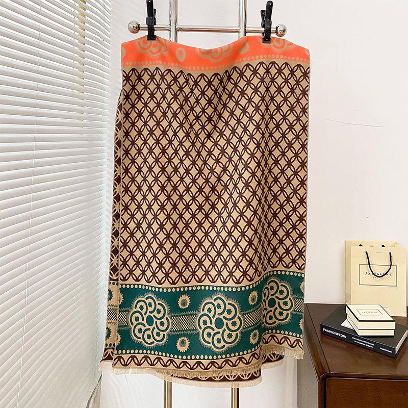 

Контрастный двухсторонний шарф в повседневном стиле, теплая зимняя шаль высшего качества 185cm темно-коричневого