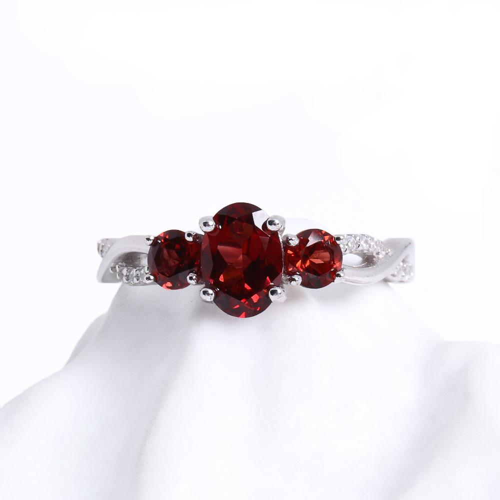 Schlichter Damenring Natürliche Rote Granat Edelsteine 925 Silberring - Eleganter Schmuck für den täglichen Gebrauch