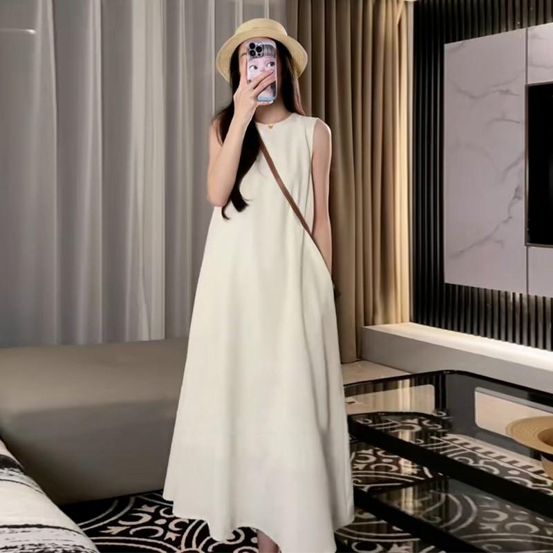 2026 Casual vacation Lazy wind long dress women's summer French Hepburn style back sleeveless vest dress women's clothing