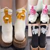 Spring and Summer Couple Socks Cute Mid Tube Versatile Women's Pile Socks Four Season Socks Cartoon Cat Jingle Egg