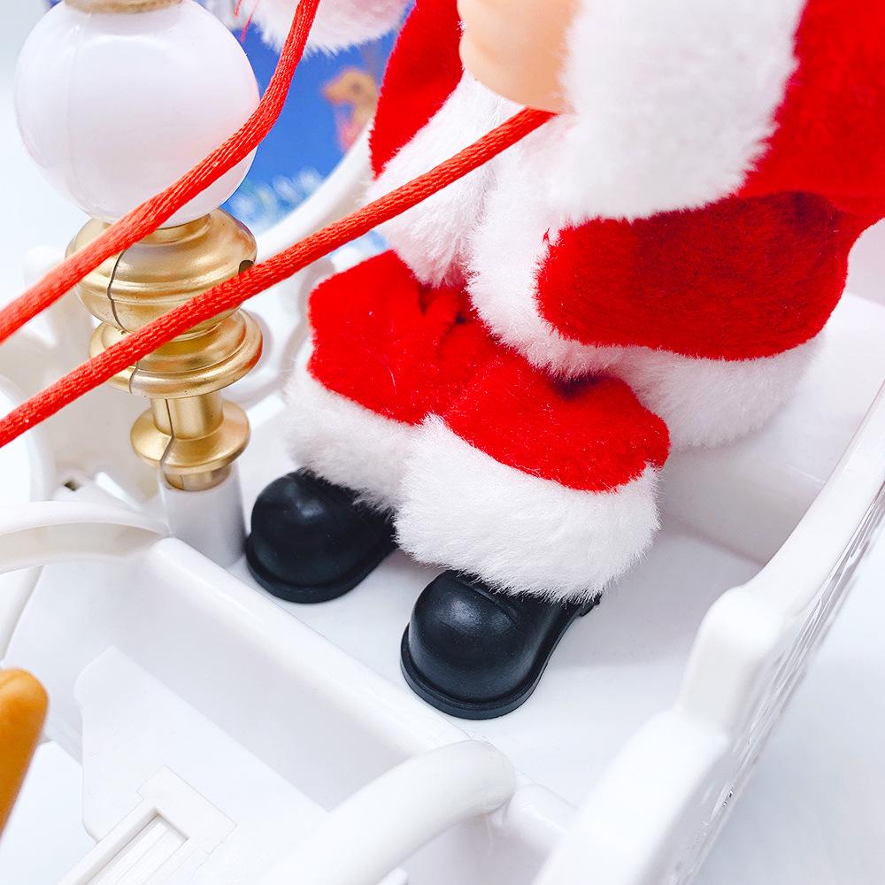 Electric Santa's Reindeer Cart Ornament: Musical Christmas Toy for Kids in Red & White
