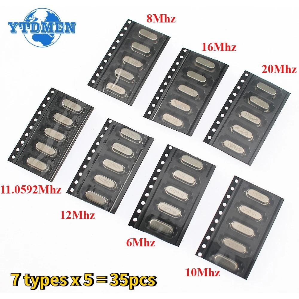 

35pcs Hc-49s Crystal Oscillator Electronic Kit 6Mhz 8Mhz 10Mhz 12Mhz 16Mhz 20Mhz 11.0592Mhz 7 Kinds X 5pcs SMD білий