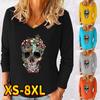 Women's Tops Cartoon Skull Head Print Streetwear Sweatshirt Weekend Casual Home V Neck Long Sleeve Basic T Shirt Tee