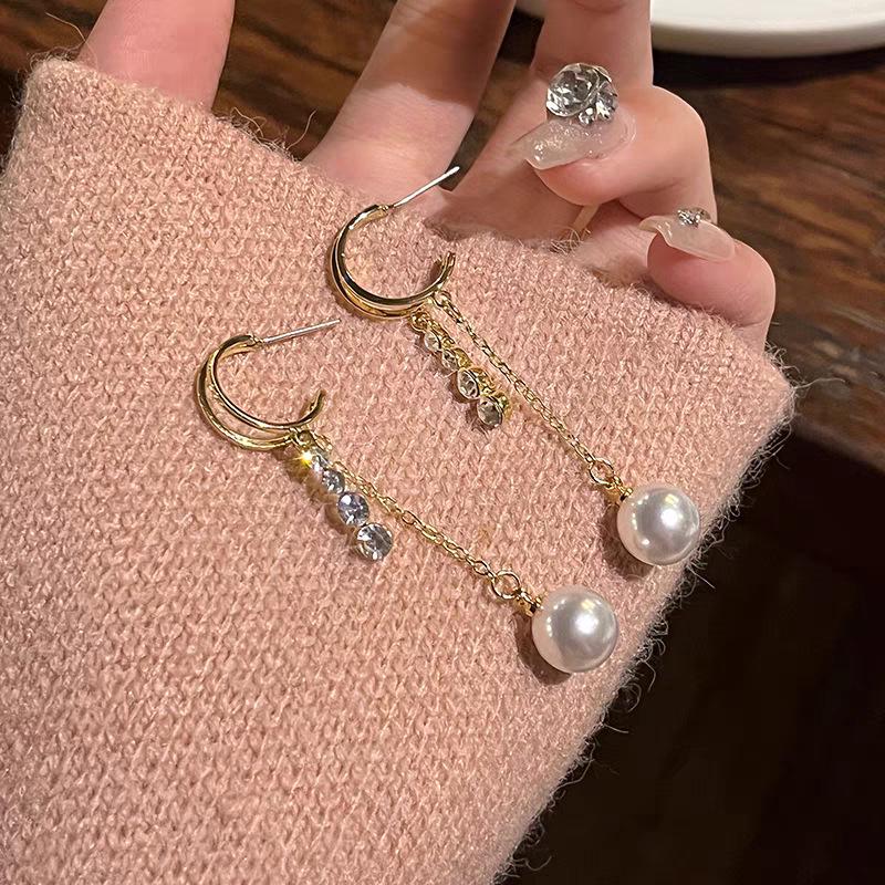 Elegant Long Tassel Pearl Earrings with 925 Sterling Silver for Women
