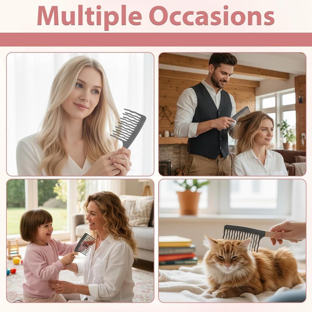 Wide Tooth Comb for Curls, Curly Hair Comb with Double Row Wavy Tooth for Curls Wavy Thick Long Wet Dry Hairs, Detangler Hairs Brush Large Teeth