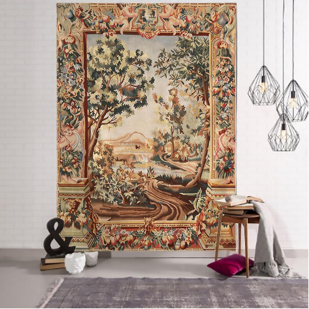 Abstract Floral Tapestry Pumpkin Lamp Night Sky Art Wall Hanging Living Room Bedroom Home Dormitory Decor