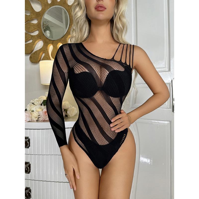Sexy underwear Sexy striped mesh coat Hollow mesh garter fishing net perspective bikini three points