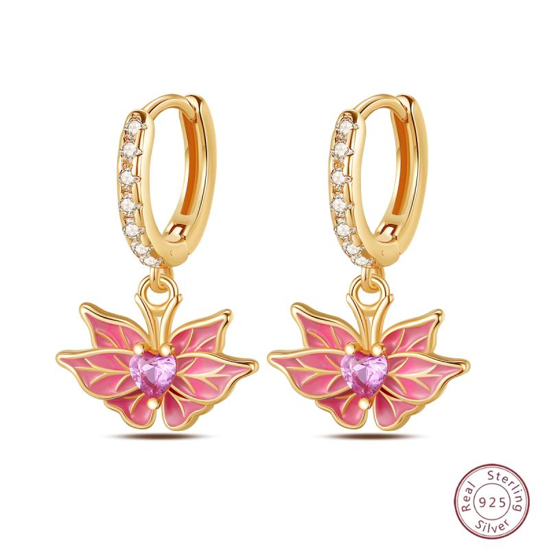 Sweet 925 Silver Ladybug Butterfly Dragonfly Iris Flower Design Earrings Fit Wedding Parties Exquisite Jewelry