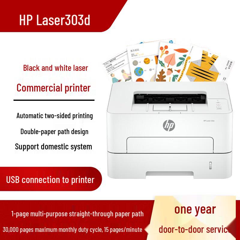 

HP Laser 303d Black and White Duplex Printer CN plug (adapter included)