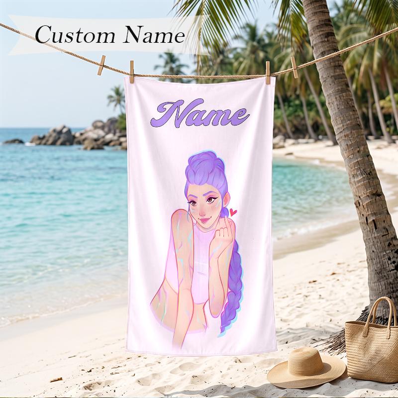 rumi Custom Name Printed Beach Towel Personalized Soft Towel For Swimming Beach Travel