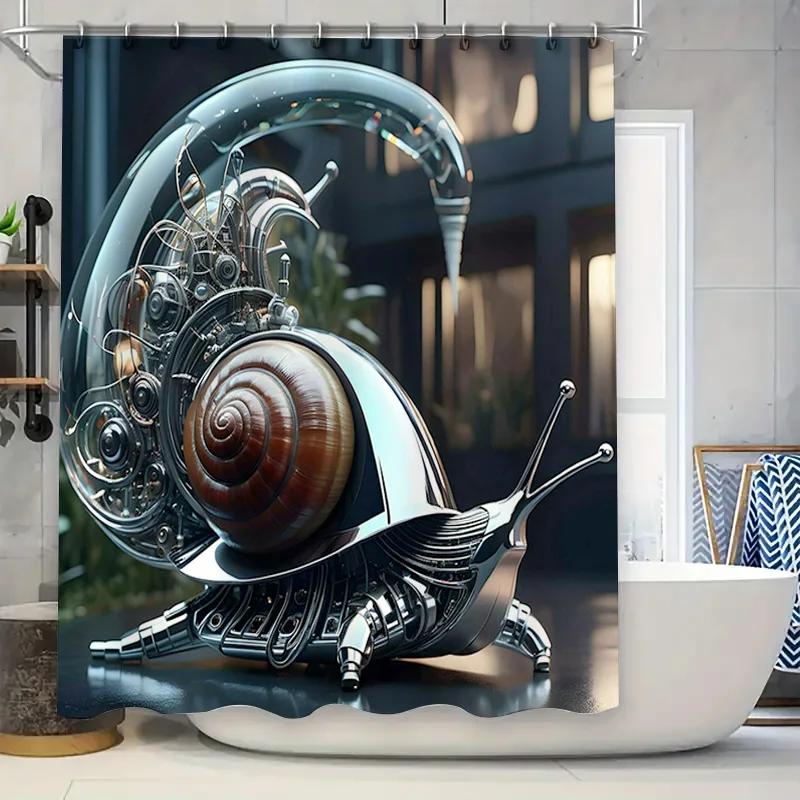 Steampunk Mechanical Snail Shower Curtain Bathroom Decor Waterproof Fabric 3D Printed Artistic Modern Home Decoration for Kids B