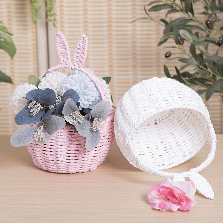 Rabbit Flower Basket for  Easter Cute Basket  Ear Basket Woven Gift Storage Holder Baskets Outdoor Picnic Baskets Flower Vase