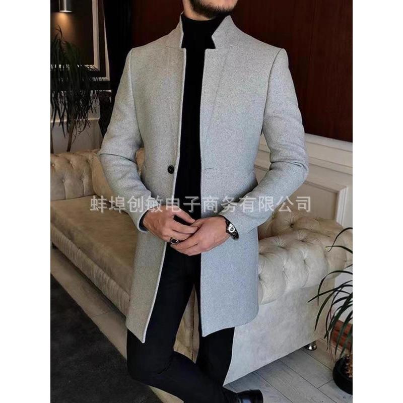 

2025 Чоловіче пальто-куртка з кишенею та коміром-стійкою, великого розміру, вітрівка, осінньо-зимове вовняне пальто S білий