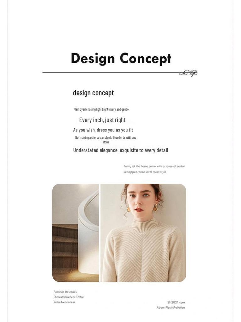 Women's High Neck Cashmere Knit Sweater - Thickened Loose Fit Pullover for Autumn/Winter
