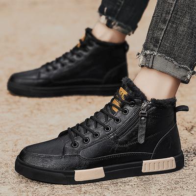 FashionMen Retro Work Shoes High Top Autumn Winter Thick Bottom High Top Cotton Casual Boot Leather Boots Chelsea Plush Warm Boots