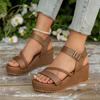 Romana Summer Woven Platform Sandals For Women With Pu Material And Buckle Strap