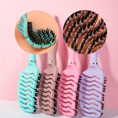 1 peigne courbé ventilé en poils de sanglier Peigne professionnel de massage du cuir chevelu Démêlant Boucle Antistatique Brosse à cheveux Outil de coiffage de salon