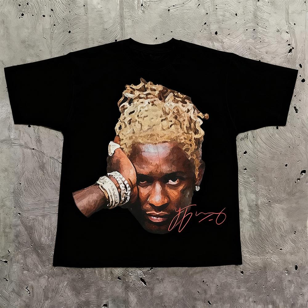 Y2k Europe and The United States New Summer Unisex Tshirt Portrait Printed Harajuku Hip Hop Personality Fashion Couple Shirt