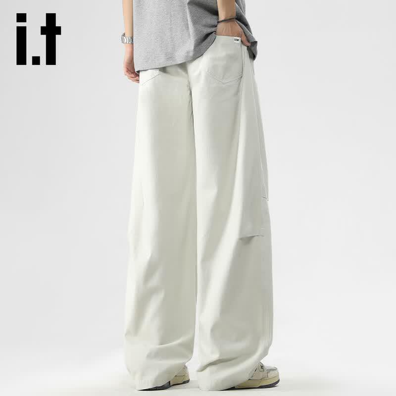 Izzueit Men's Pure Cotton Wide-Leg Straight-Leg Casual Pants