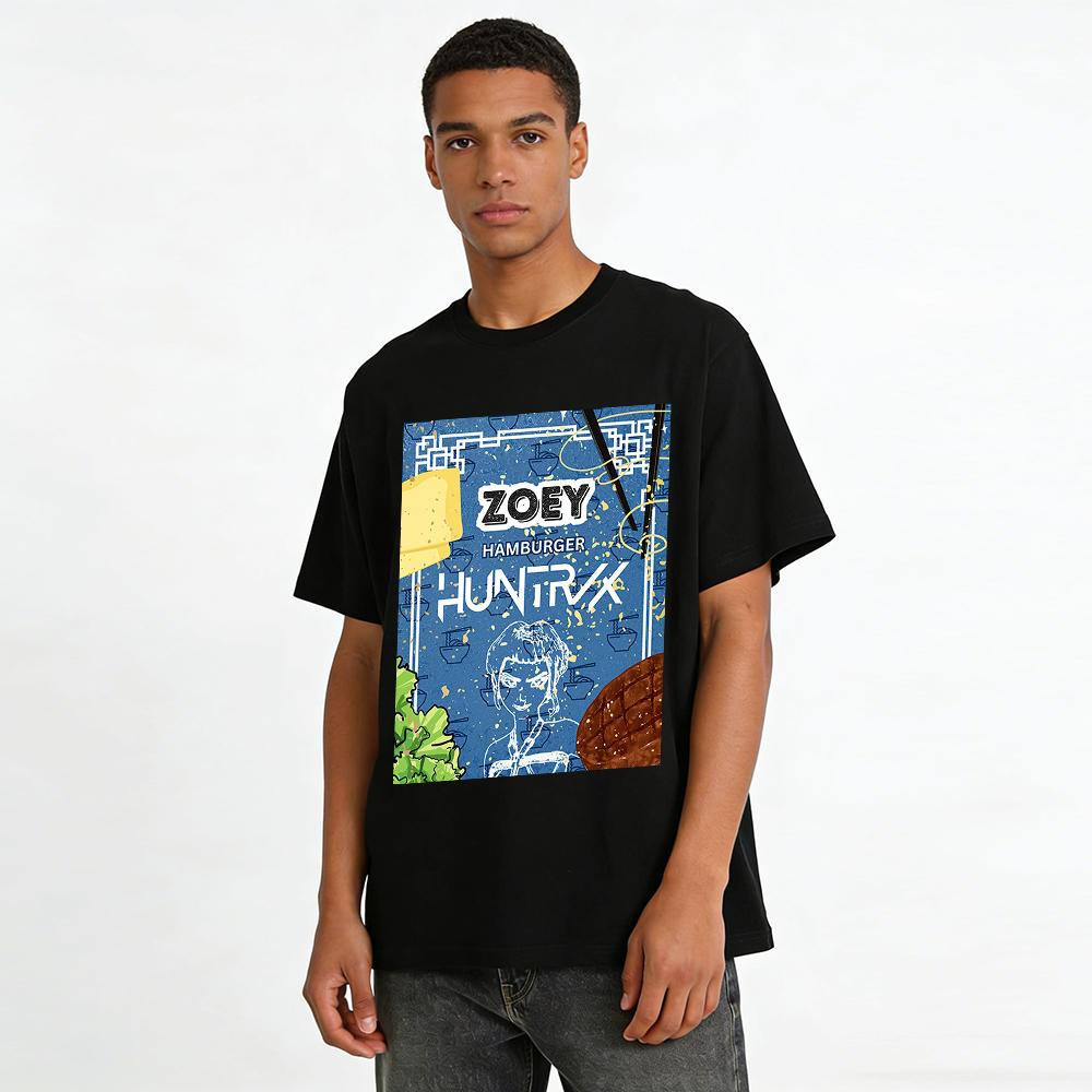 Zoey Hamburger Huntrix Graphic Tee Chinese Food Culture Streetwear Casual Top Pure cotton T-shirt