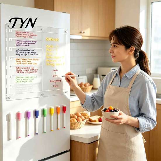 Magnetic Memo Pad for Kitchen Acrylic Planning Board, Dry Erase Notepad Board Fridge, Erasable Writing with Markers Clear Monthly Weekly Daily