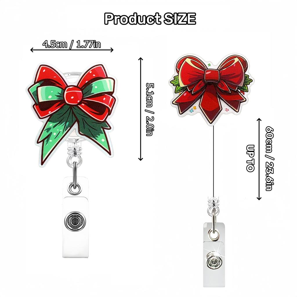 Christmas Bow Badge Reel Cute Nurse Badge Holder With Alligator Clip Worker Id Card Retractable Badge Holder Name Tag Key Chain