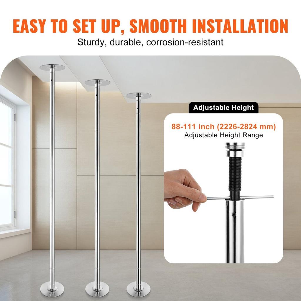 Professional Dancing Pole, Spinning Static Dancing Pole Kit, Portable Removable Pole, 45mm Heavy-Duty Stainless Steel Pole, Height Adjustable Fitness