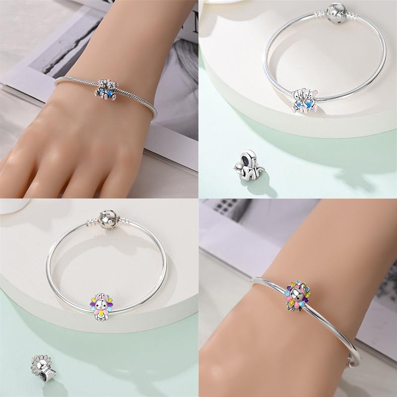 Copper Metal Bear Rabbit Koala Rainbow Horse Flamingo Princess Charm Bead Components Bead Components Compatible With Pan Authentic Original Bracelets