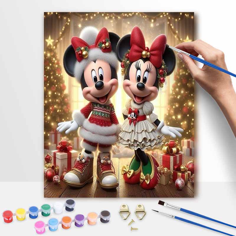 Disney Christmas Mickey Minnie Oil Paint Art Painting Kit Home Wall Decor Handmade Gift Holiday Festive Art Craft DIY Creative Present