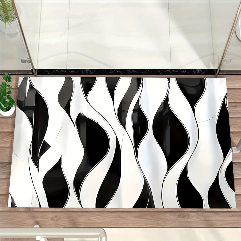 

1pc Modern Wavy Black & White Rug – Elegant Contrast Design, Stylish Mat for Living Room, Bedroom, Entryway 40x60cm16x24in