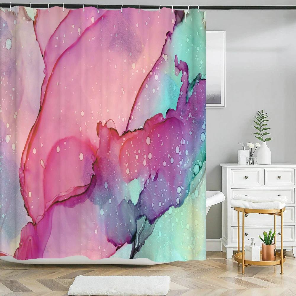 Blue Gold Marble Ink Texture Shower Curtain Abstract Modern Shower Curtain for Bathroom Decor with Hooks 3D Bathroom Screen