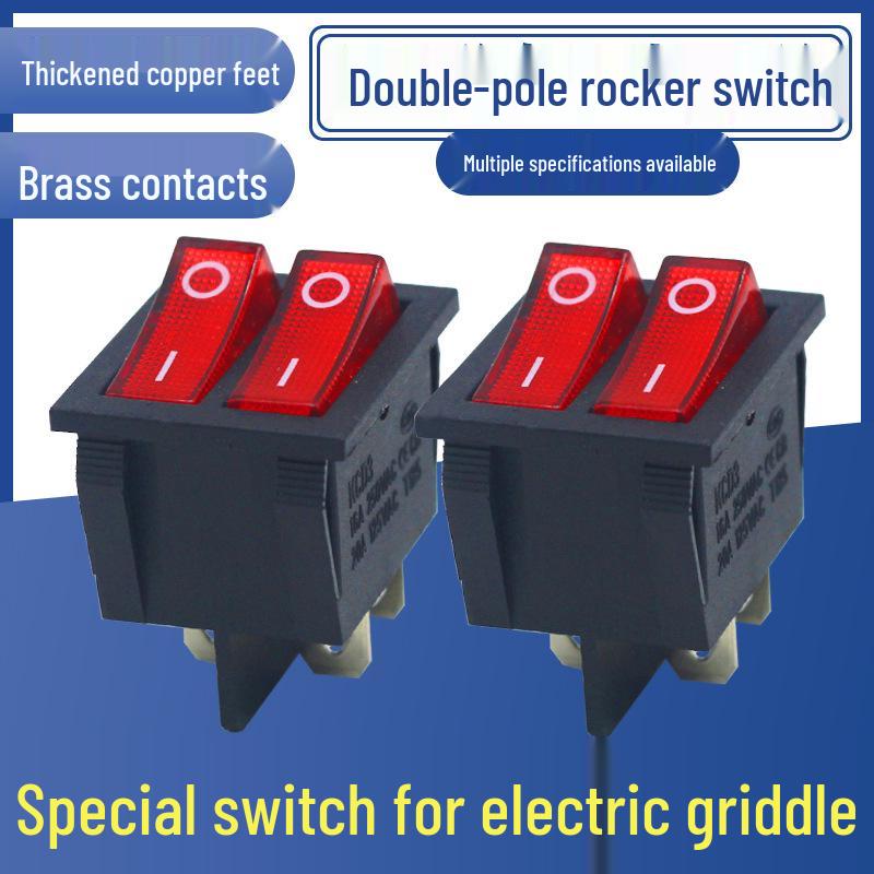 Red 4-Pin Double Rocker Switch for Electric Griddle/Heater with 2-Gear and Light Button