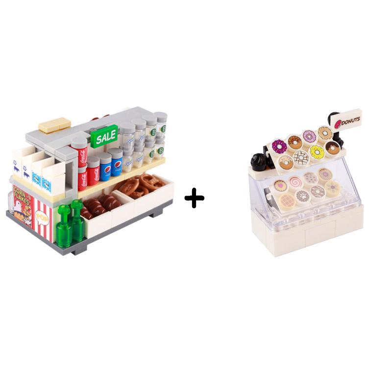 MOC Bricks Accessories City Supermarket Shop Store Building Blocks Street View Drink Food Vegetable Food Dessert Blocks Printed