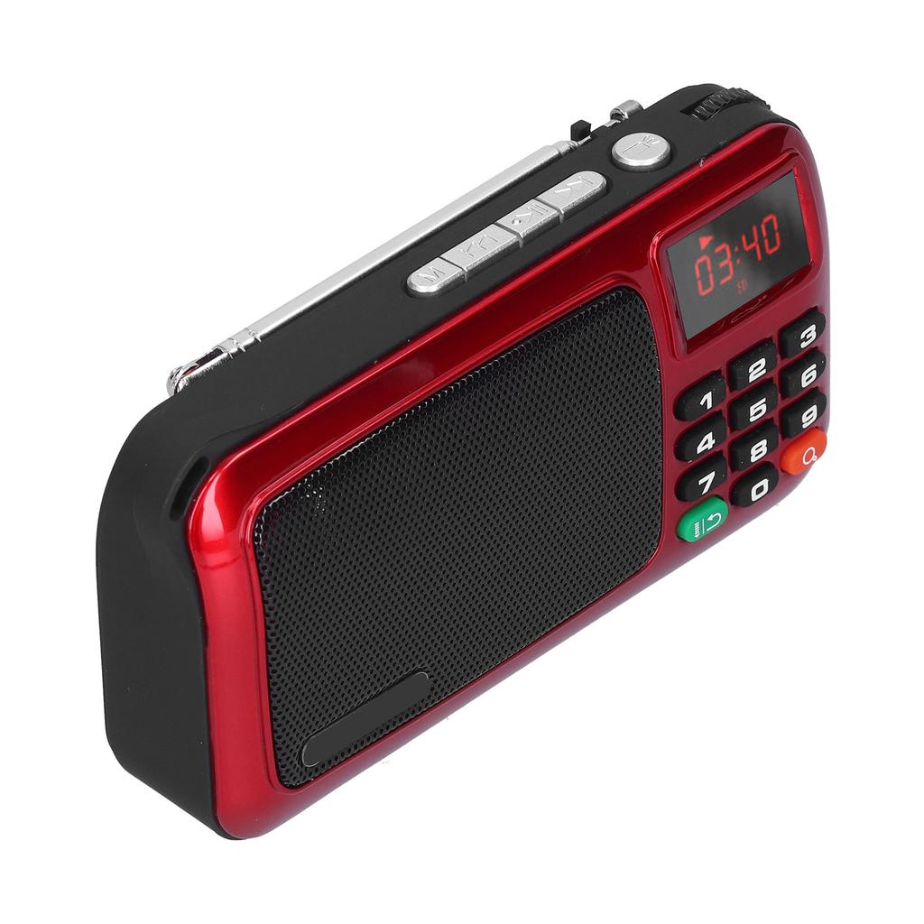 Portable Radio Speaker MP3 Music Player Mini Radio with LED Display Screen and FlashlightRed