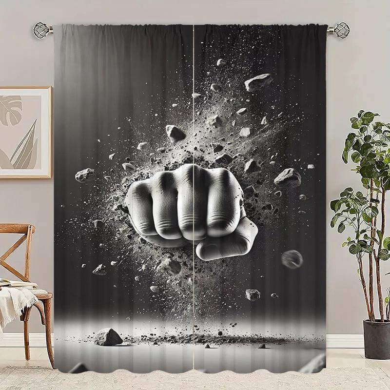 2Pcs- Large Fist - Printed curtain -100% polyester material, suitable for bedroom curtains and living room decoration;