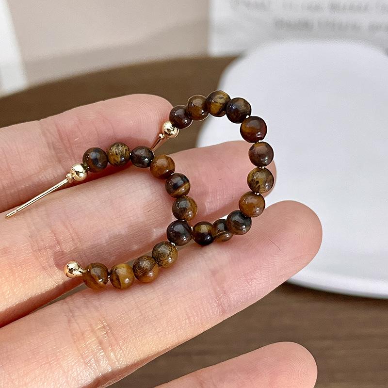 Natural tiger's eye stone series stud earrings for women Maillard exquisite retro earrings niche light luxury high-end temperament earrings