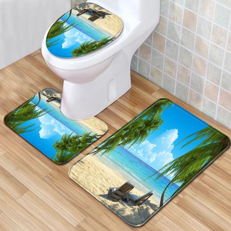 Badezimmermatten Dreiteiliges Badezimmer-Toilettenmatten-Set Badezimmer Rutschfeste Matten Strandlandschaft Stil Matten