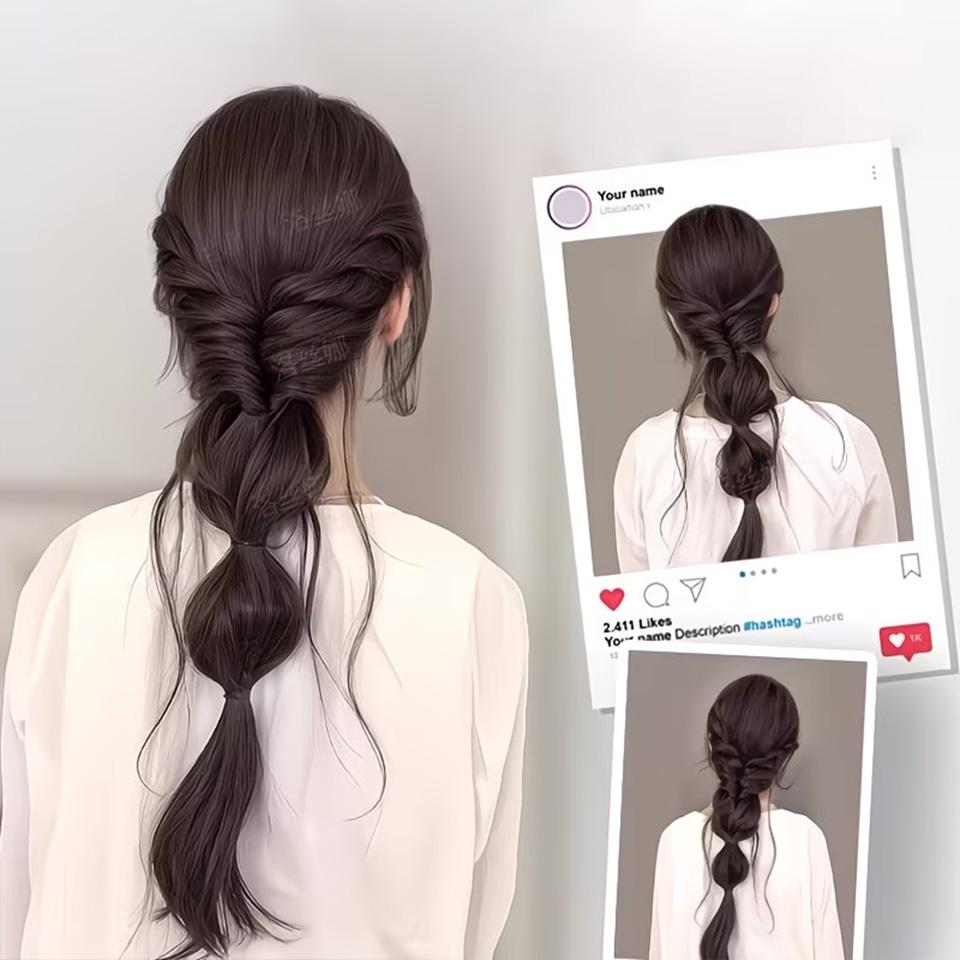 Pençe Klipsli ve Ejderha Sakallı Baloncuk Örgülü At Kuyruğu Peruk 16 İnç Düz Saçlı Baloncuk Örgülü At Kuyruklu Peruk