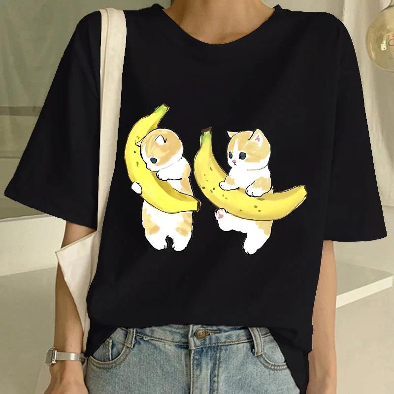 Summer New Cute Cat Funny Cartoon T-shirt Harajuku Graphic Ulzzang Tshirt 90s Print T Shirt  Fashion Aesthetic Ladies Tee shirt