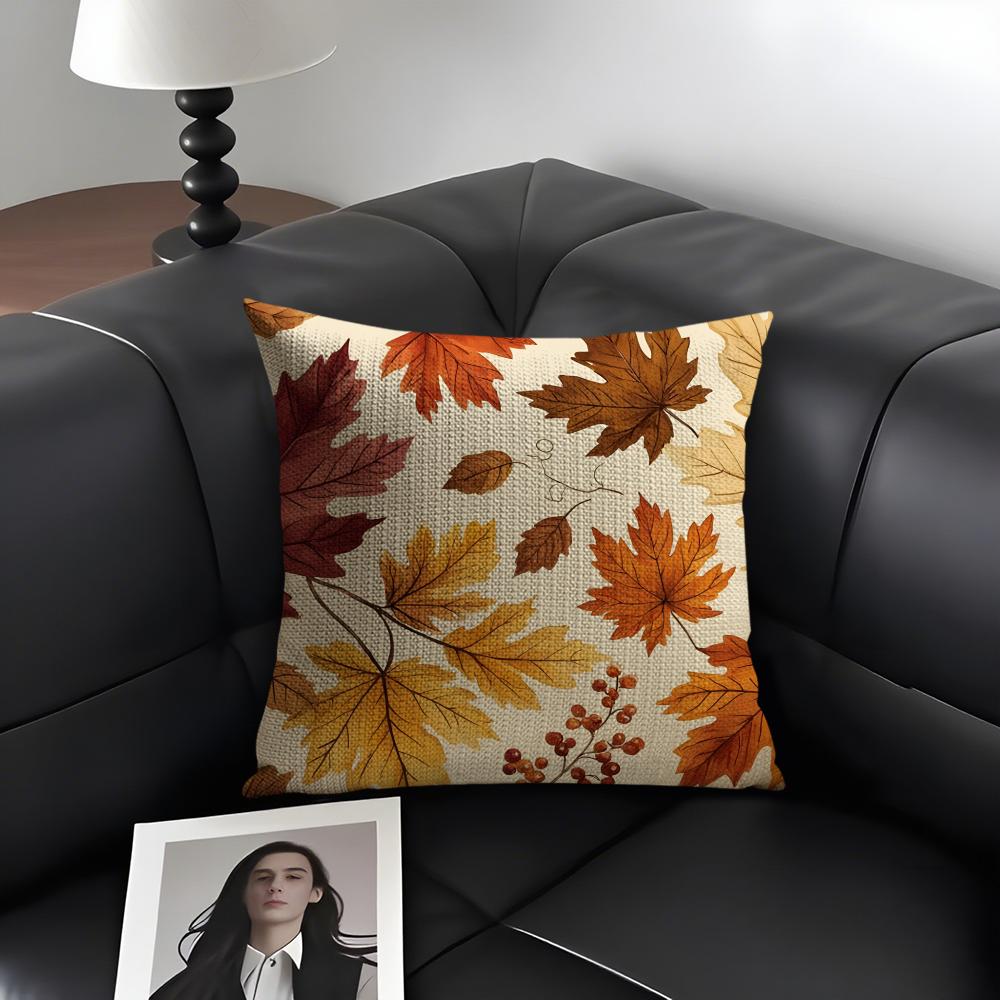 Maple Leaves Luxury Cushion Cover Natural Linen Organic Fabric Double-Sided Printing Sofa Home Decor Gift Pillow Case