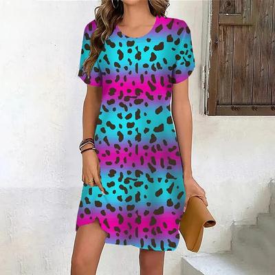 Women's Plus Size Casual Dress Gradient Leopard Print Tie Dye Striped Dress Summer Fashion Short Sleeve O-Neck Mini Dresses 2024